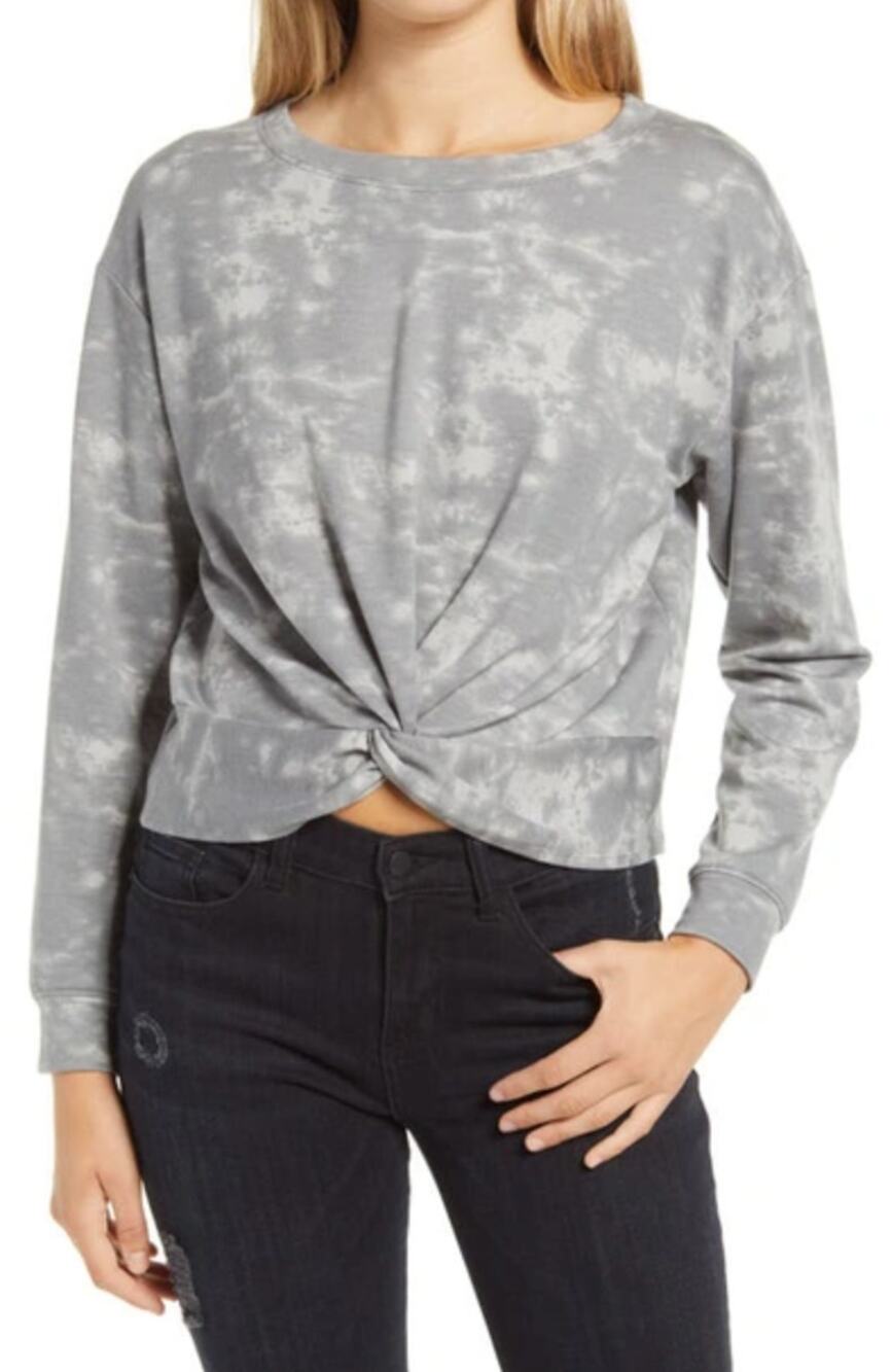 BP. NWT Tie Dye Twist Front Long Sleeve Top In Grey Size Small